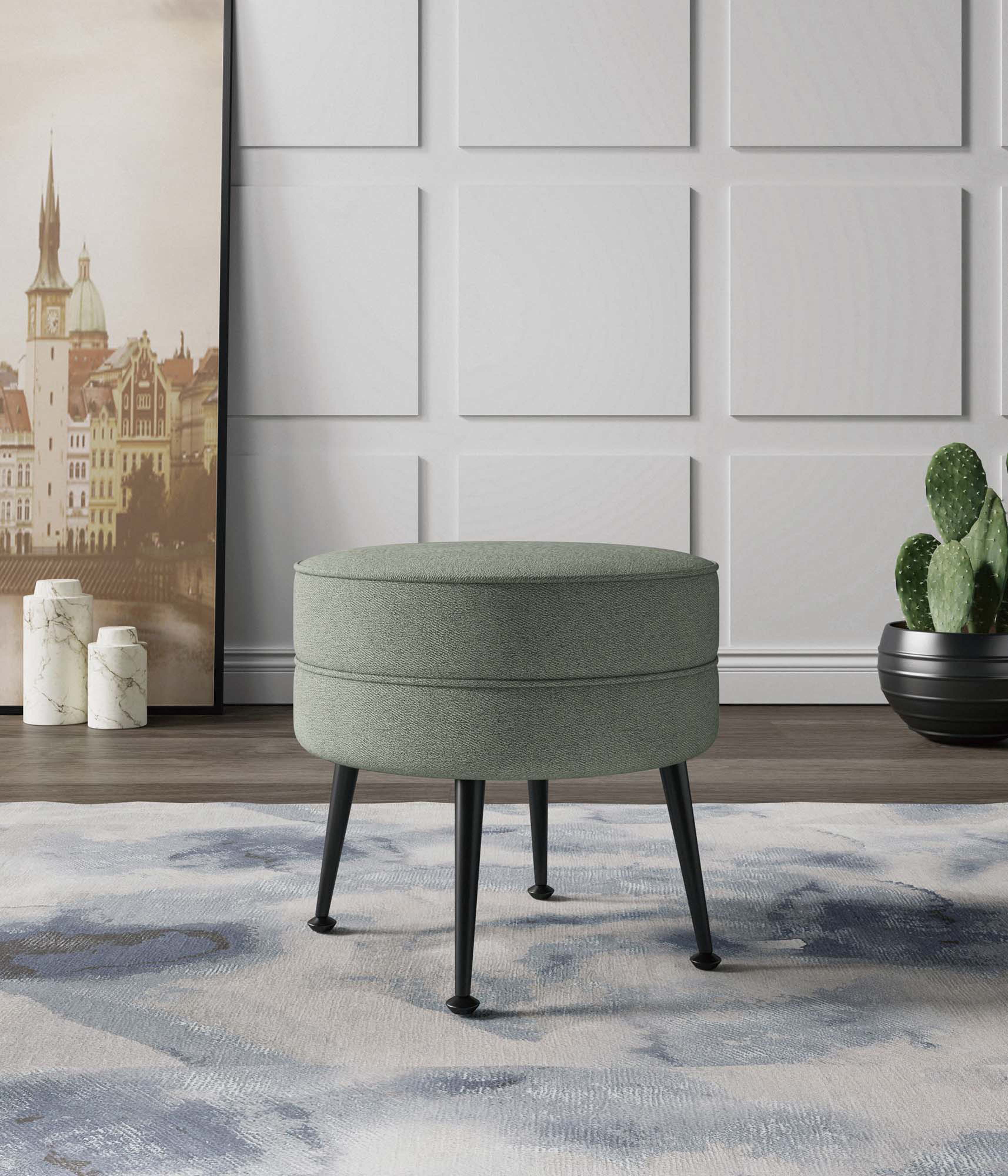 Angle. Manhattan Comfort - Bailey Mid-Century Modern Upholstered Accent Ottoman - Sage Green.