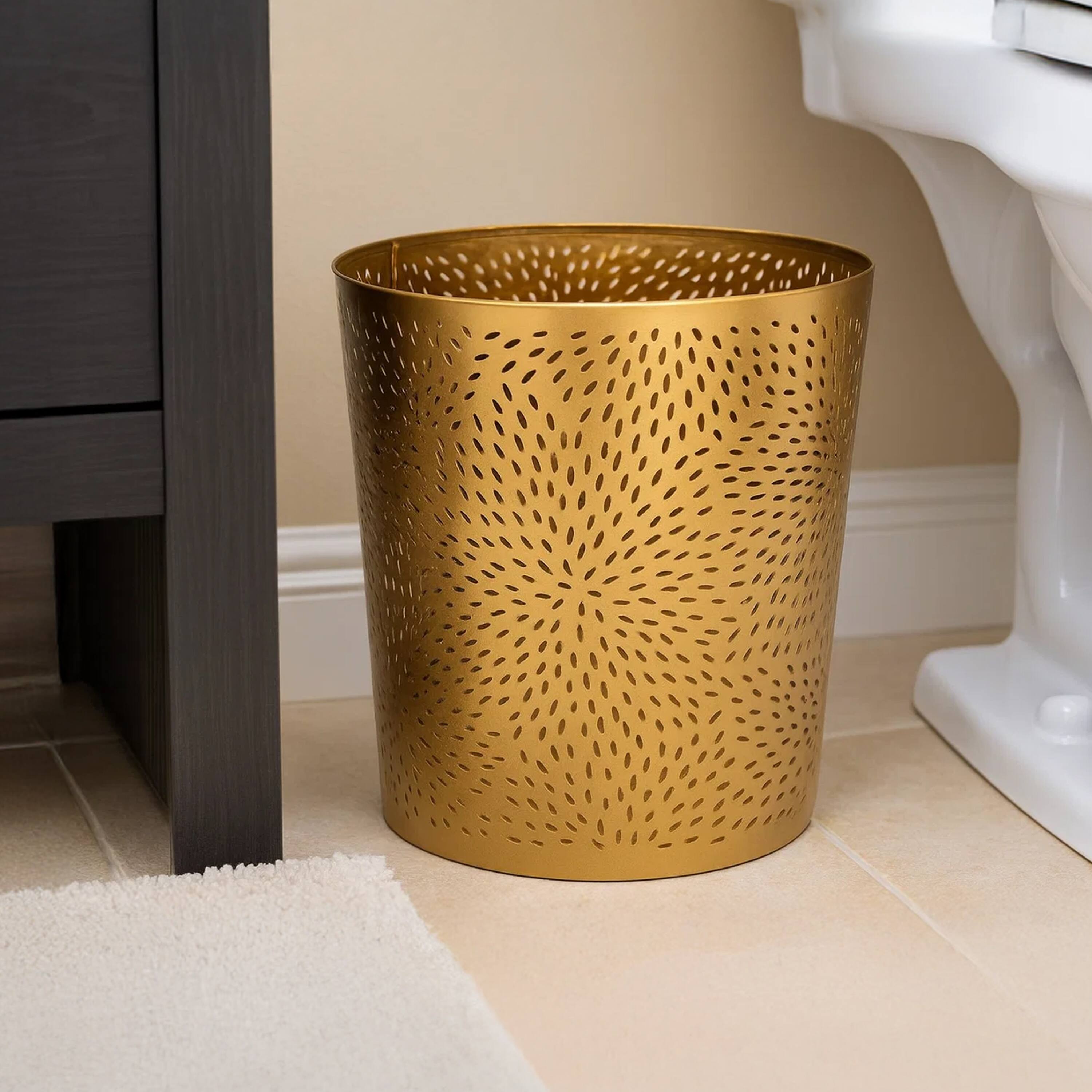Alt View 8. Manhattan Lane - 10" Decorative Iron Wastebasket Trash Can, Leaf Etched Design.