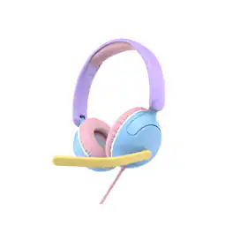 myFirst - CareBuds Link W2, Foldable Wired Headphone with Kids Safe Volume Limit & Boom Mic - Cotton Candy - Mix