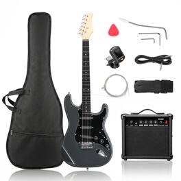 Winado - 39 Inch Electric Guitar Solid Body Beginner Kit with Gig Bag Includes Picks, Tremolo Bar, Extra Strings 20W AMP - Black&Grey