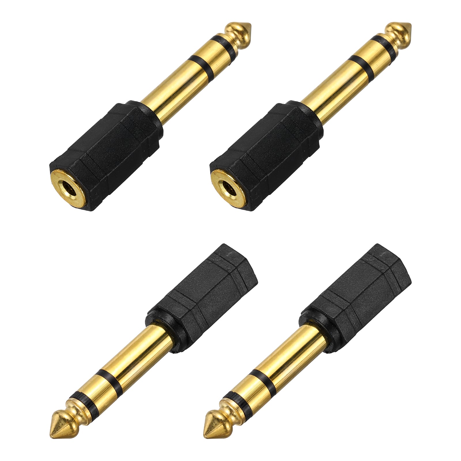 Unique Bargains - 4pcs TRS6.35mm M to 3.5mm F Connector Stereo Zinc Alloy Gold Adapter for Mics/Guitars/Speakers/pcs Signal Conversion - Gold Black