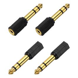 Unique Bargains - 4pcs TRS6.35mm M to 3.5mm F Connector Stereo Zinc Alloy Gold Adapter for Mics/Guitars/Speakers/pcs Signal Conversion - Gold Black