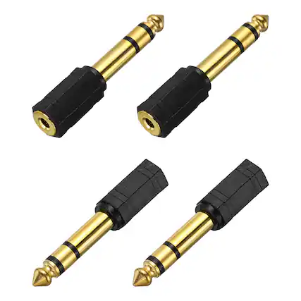 Front. Unique Bargains - 4pcs TRS6.35mm M to 3.5mm F Connector Stereo Zinc Alloy Gold Adapter for Mics/Guitars/Speakers/pcs Signal Conversion - Gold Black.