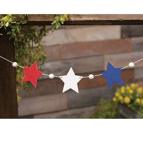 Angle. BreeBe - Wooden Americana Stars & Beads Mini Garland - Multicolor.