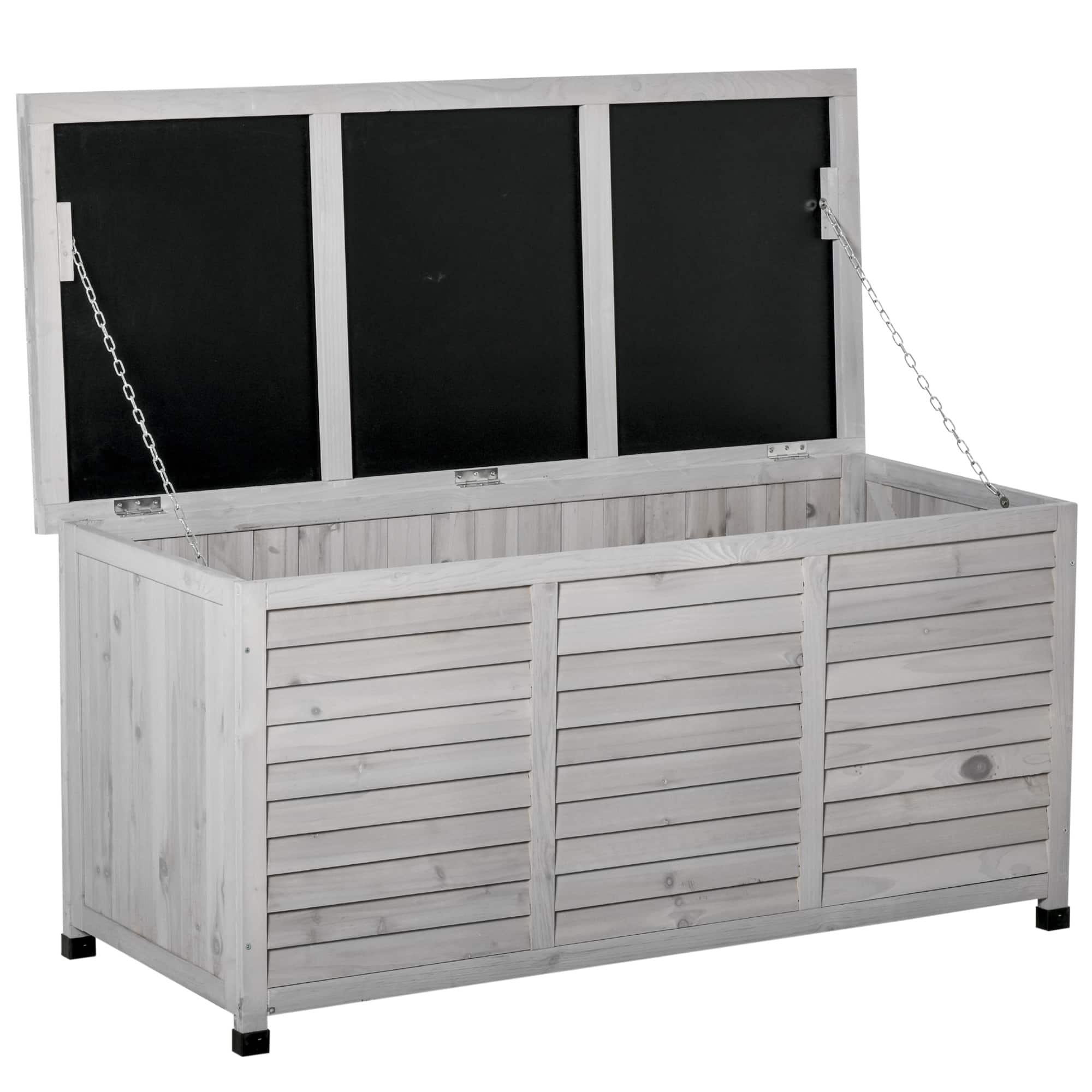 Outsunny - 75 Gallon Wooden Deck Box, Outdoor Storage Container with Aerating Gap & Weather-Fighting Finish