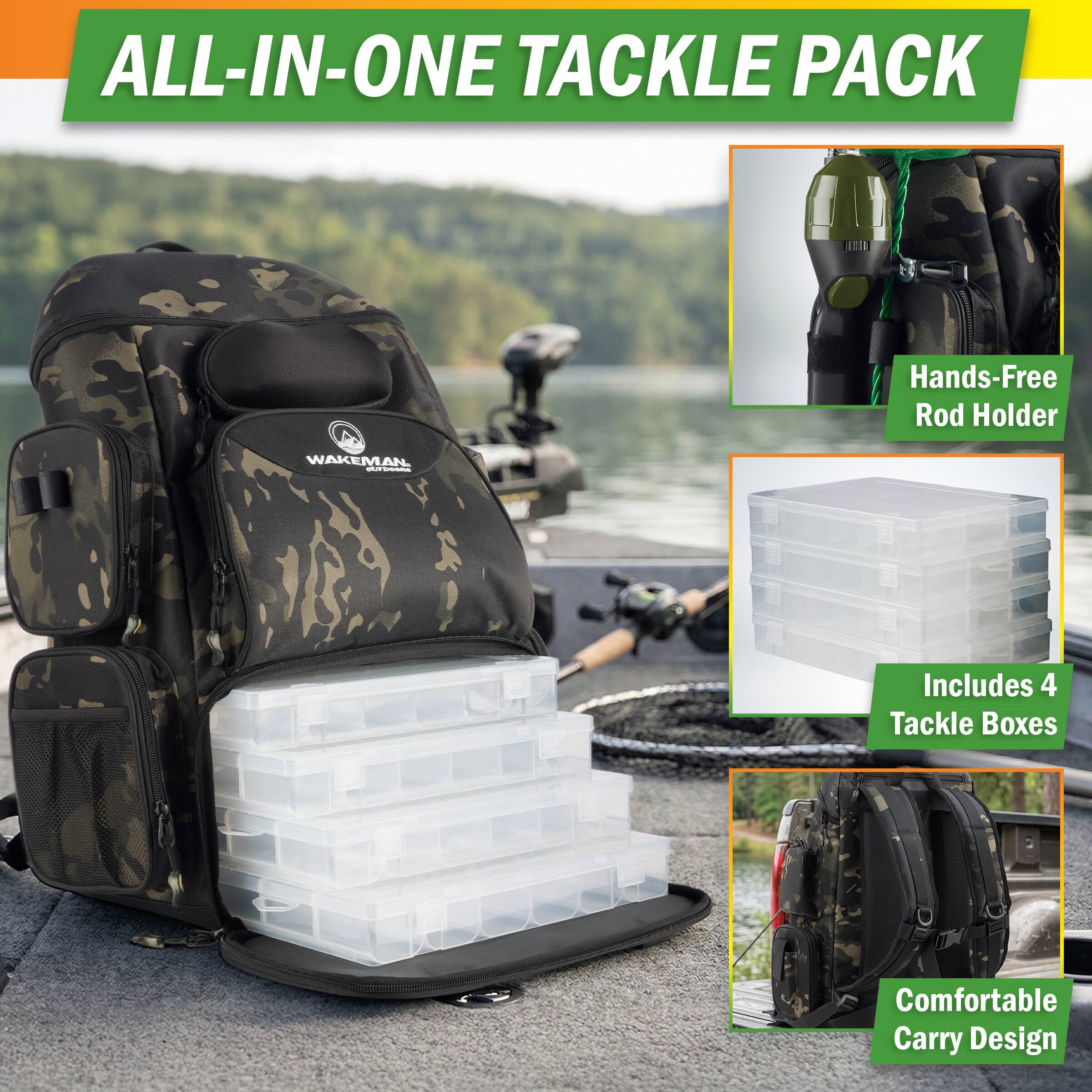 ALL-IN-ONE TACKLE PACK

- Hands-Free Rod Holder
- Includes 4 Tackle Boxes
- Comfortable Carry Design