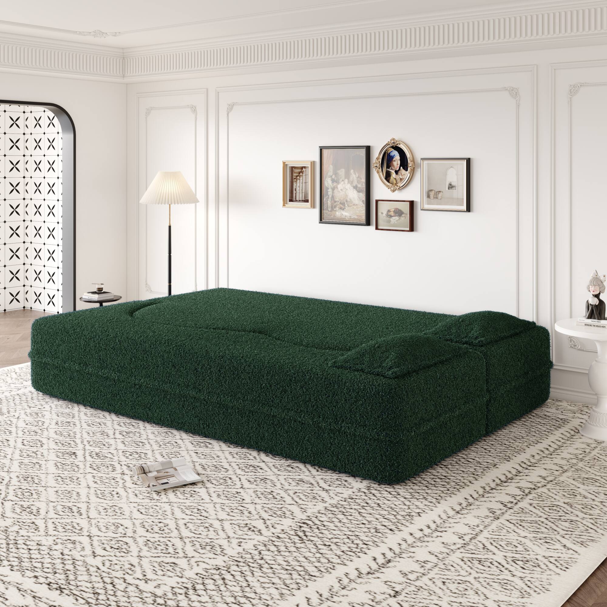Alt View 1. GOODSILO - Convertible Floor Sofa Bed with 2 Pillows, Full Size Folding Mattress for Living Room and Guest Spaces - Green.