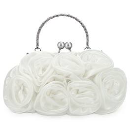 Unique Bargains - Rose Evening Bag Clutch Purse for Women, Satin Evening Purse with 3D Floral Rose for Formal Wedding Party - White