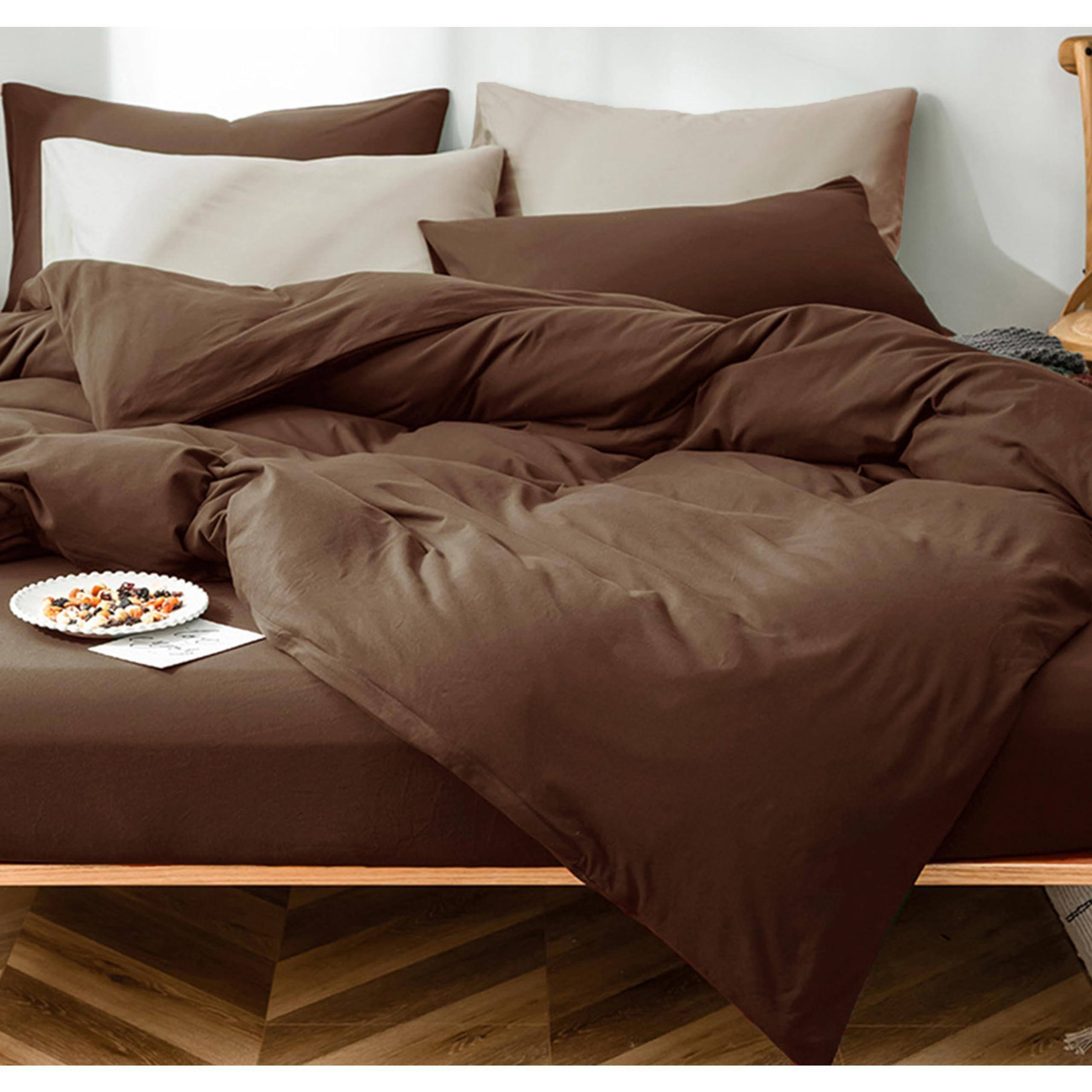 Alt View 4. Cedar Assembly - Duvet Cover Solid Mocha Coffee Color Bedding 3 Pieces Minimalist Soft Microfiber Comforter With Zipper Ties - Brown-Queen.