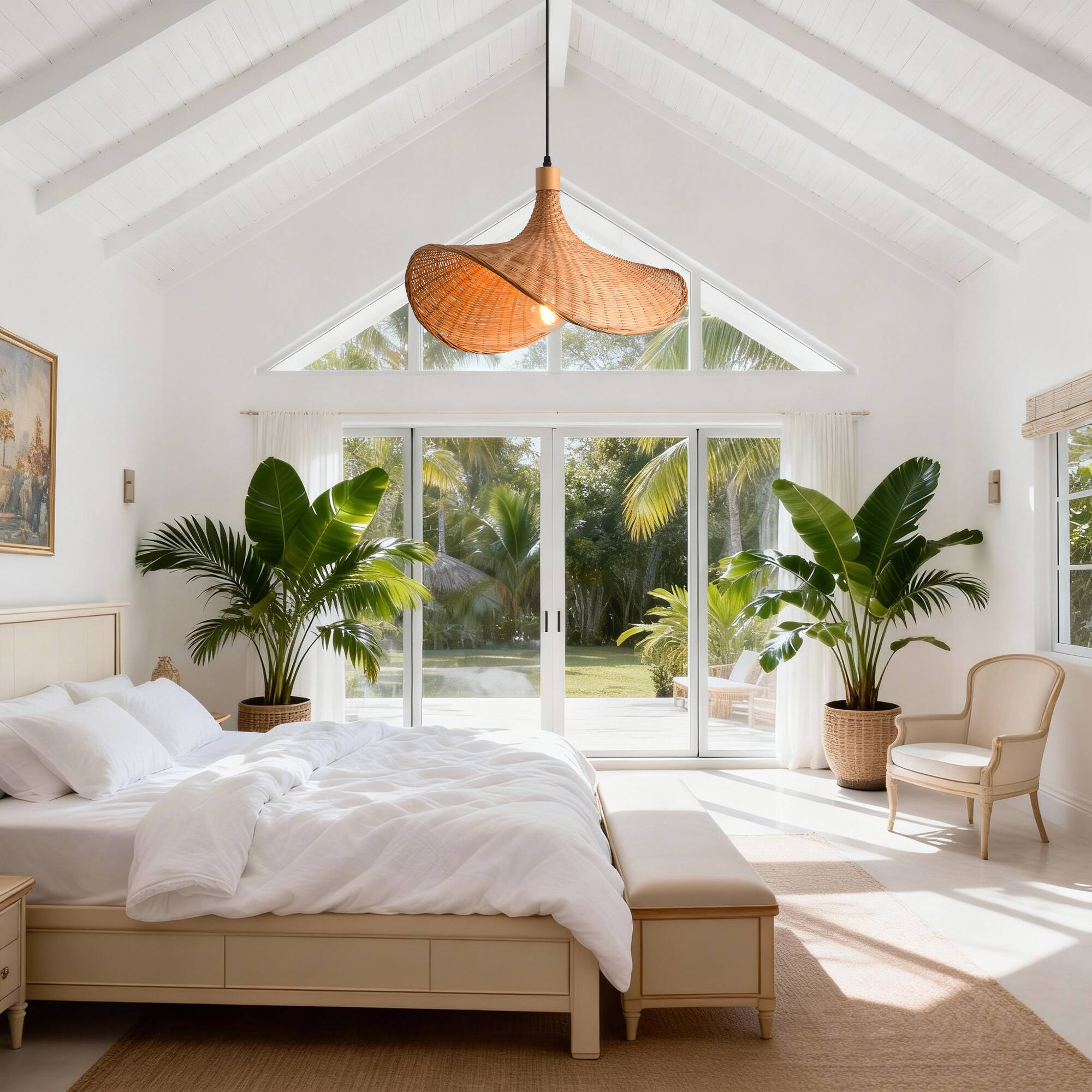 Back. Parrot Uncle - 1-Light Personalized Design Rustic Bamboo Hand-Woven Pendant Lamp - Brown.