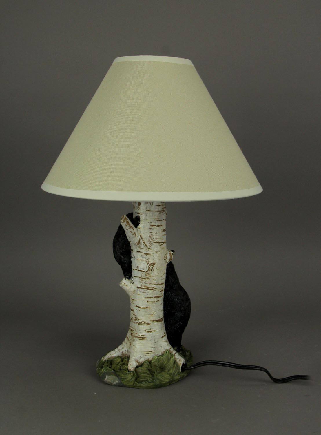 Alt View 2. Zeckos - Black Bear and Cub Birch Tree Table Lamp With Shade - White.