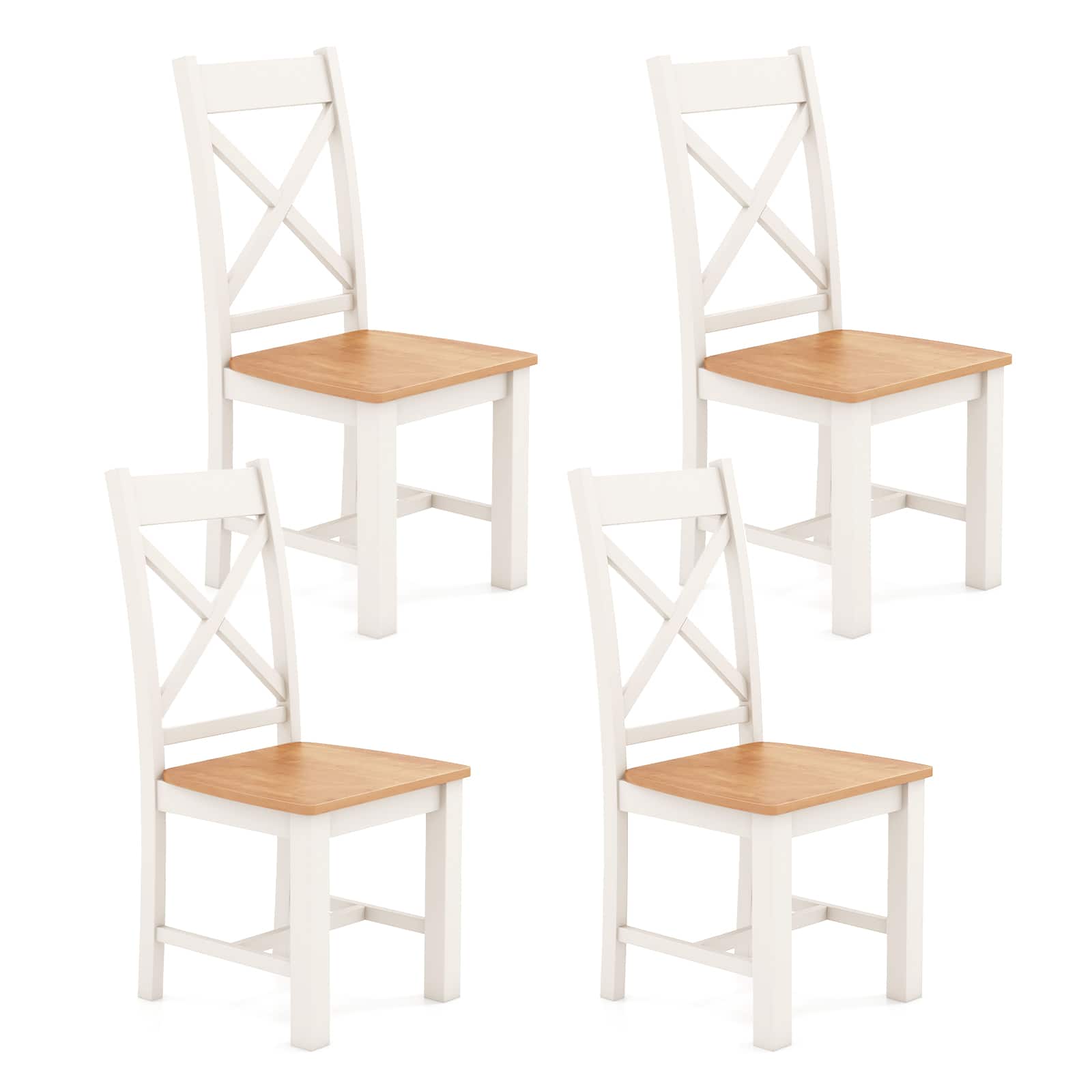 Gymax - Modern Wooden Dining Chairs Set of 4 w/ High Back Rubber Wood Frame Armless - Cream White, Natural