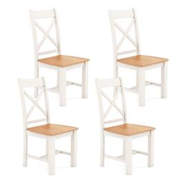 Gymax - Modern Wooden Dining Chairs Set of 4 w/ High Back Rubber Wood Frame Armless - Cream White, Natural