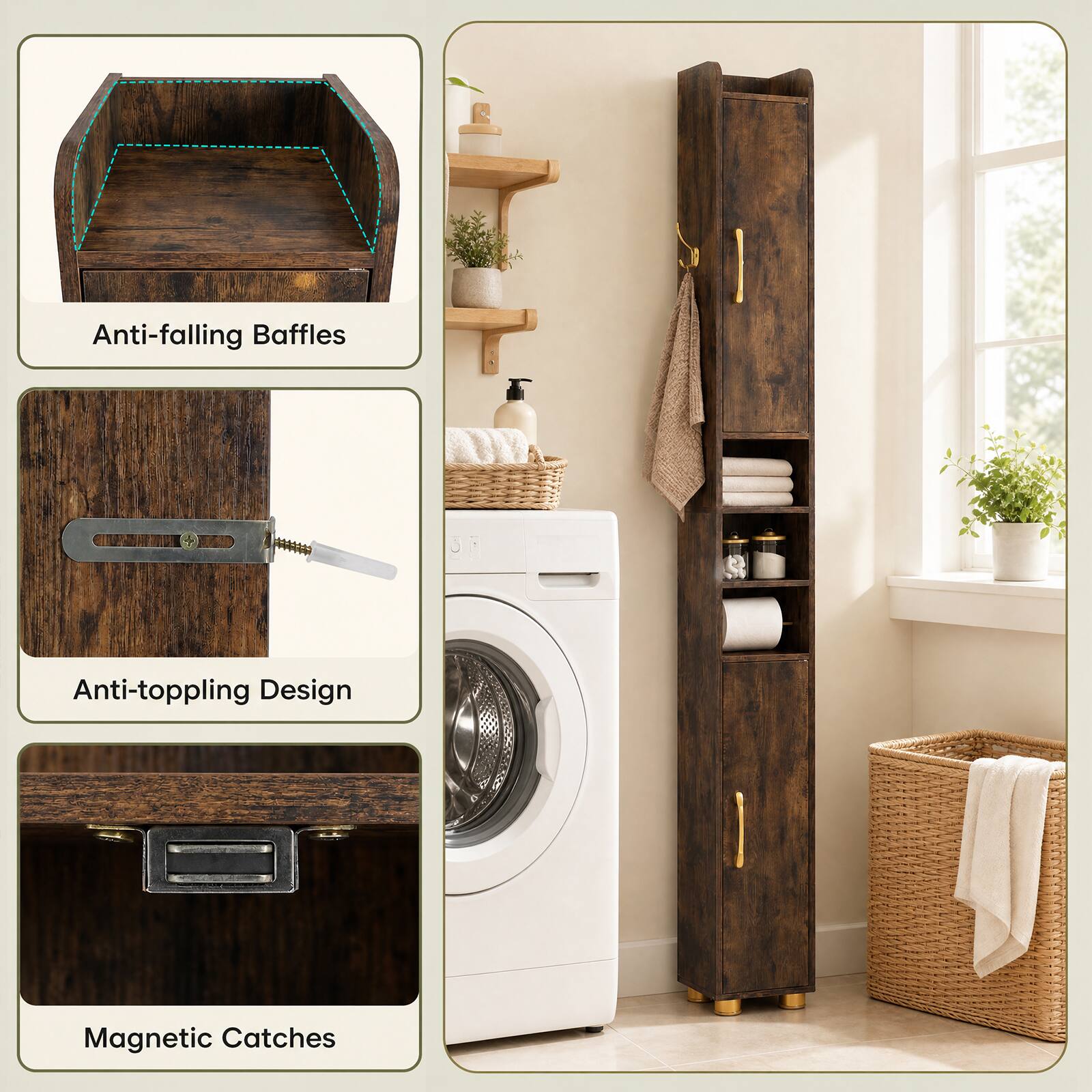Anti-falling Baffles  
Anti-toppling Design  
Magnetic Catches