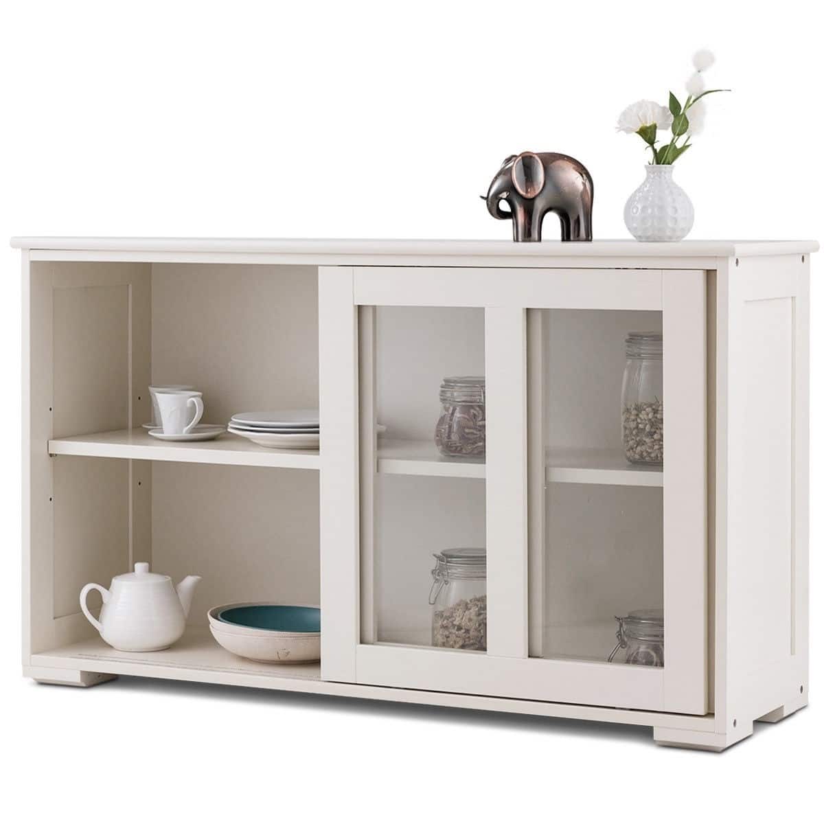 Hivvago - Modern Cream Wood Buffet Sideboard Cabinet with Glass Sliding Door - White