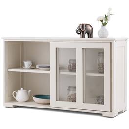 Hivvago - Modern Cream Wood Buffet Sideboard Cabinet with Glass Sliding Door - White