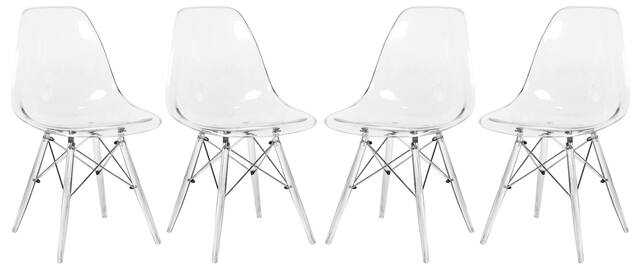 Front. LeisureMod - Cresco 4-Pieces Modern Plastic Dining Chair with Chrome Support Base and Acrylic Legs - Clear.