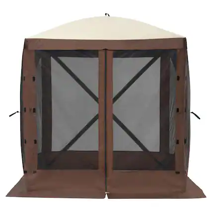 Front. VEVOR - Pop Up Gazebo Tent, Pop-Up Screen Tent 4 Sided Canopy Sun Shelter with 4 Removable Privacy Wind Cloths & Mesh Windows - Brown.