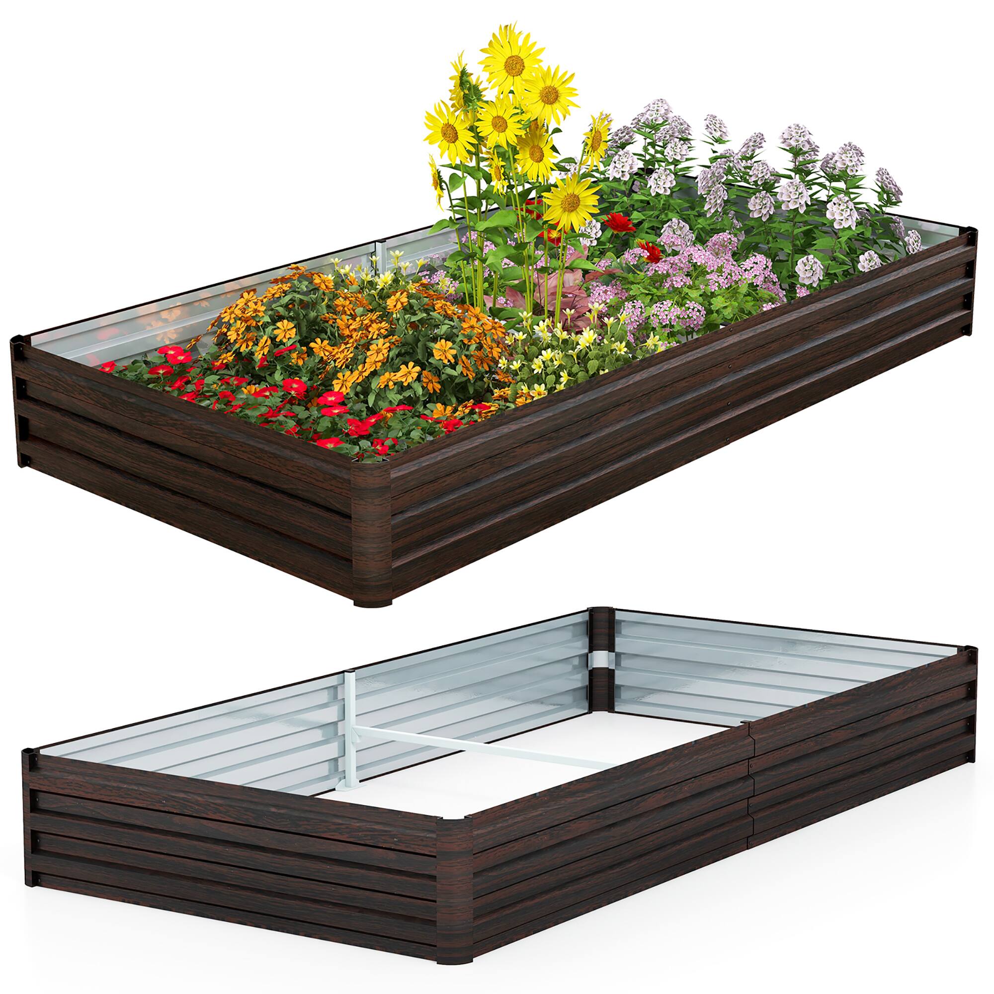 Alt View 9. Gymax - Gymax 8 x 4 x 1 ft Large Outdoor Metal Planter Box for Vegetable Fruit Herb Flower - Coffee, Silver.