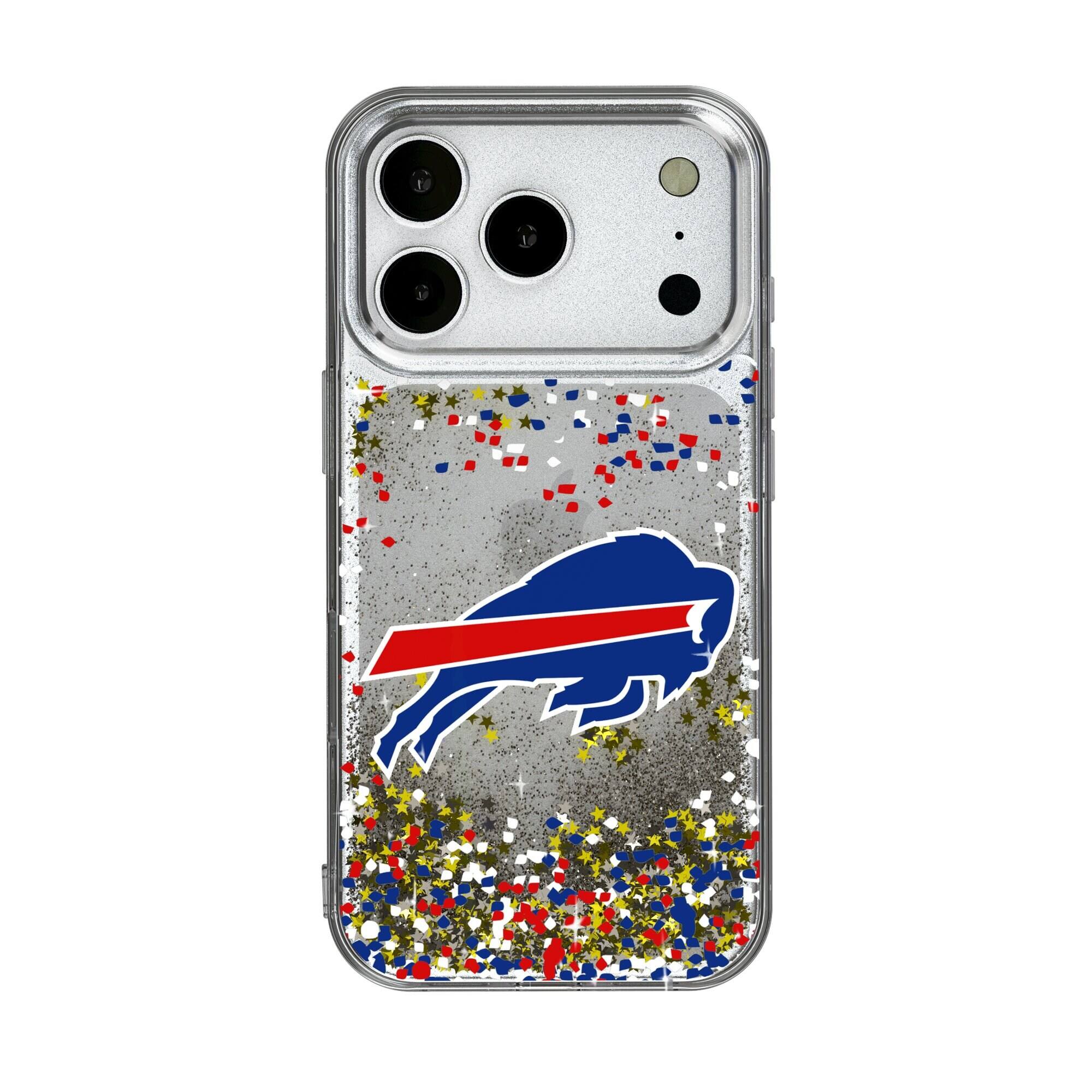 Front. Keyscaper - Buffalo Bills iPhone Glitter Case with Confetti Design - 15 Pro - Multicolor.