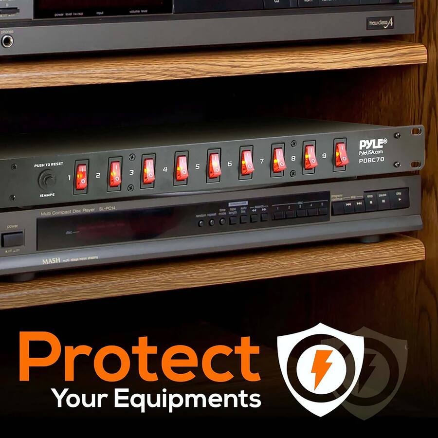Pyle Power Rack Pyle PDBC70 Rack Mount Power Supply Strip/9 Outlets 15A 1800VA AC Power ...