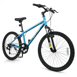Costway - 24 Inch Kids Mountain Bike for Boys Girls Aged 8+ Years Old with Suspension Fork - Blue