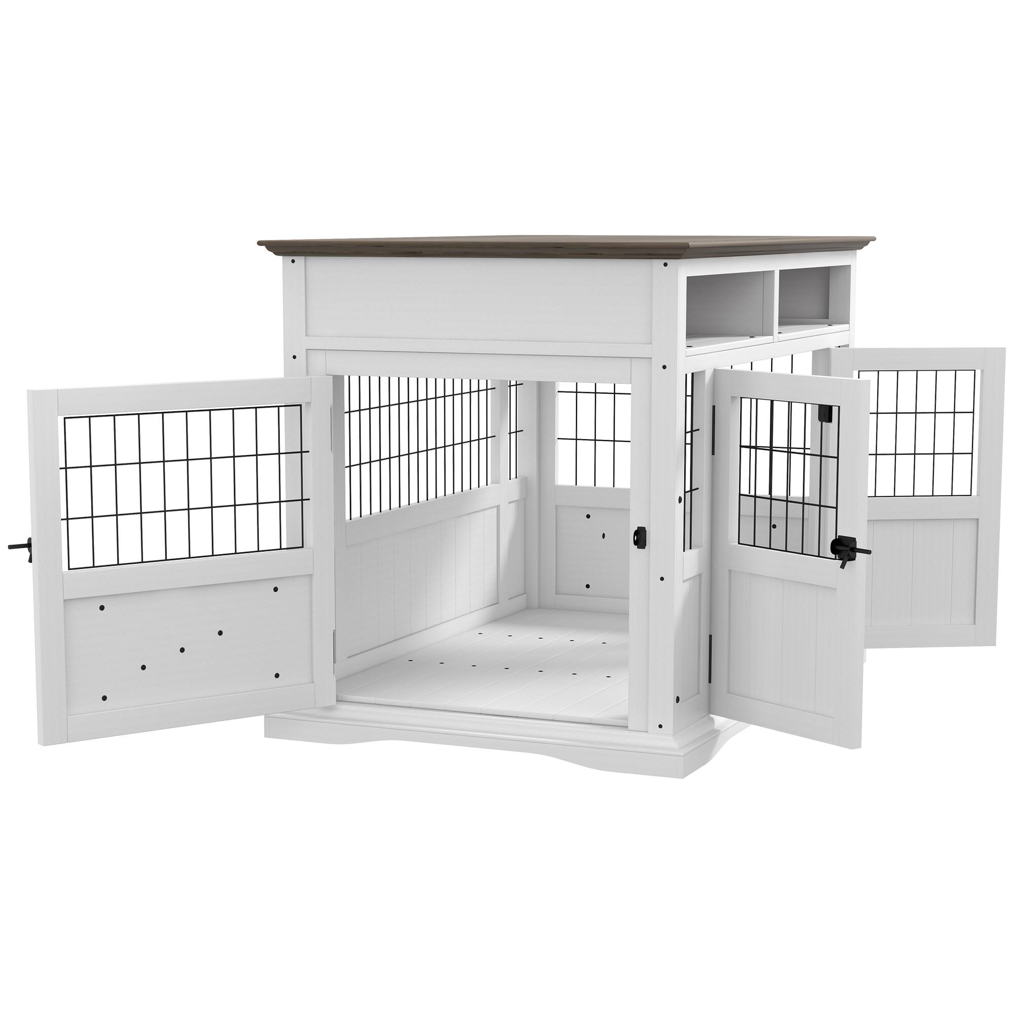 Alt View 5. Pawhut - Dog Crate Furniture Side End Table with Storage, 41" Modern Wooden Dog Kennel with Double Doors.