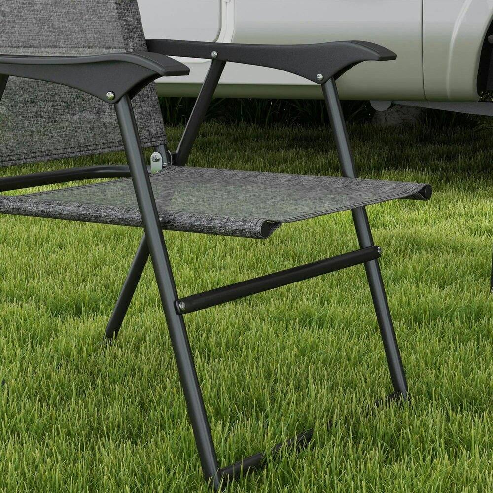 Back. Resenkos - Resenkos 4 Piece Folding Patio Camping Chair Set,Steel, Mesh Fabric, Lawn, Gray - Gray.