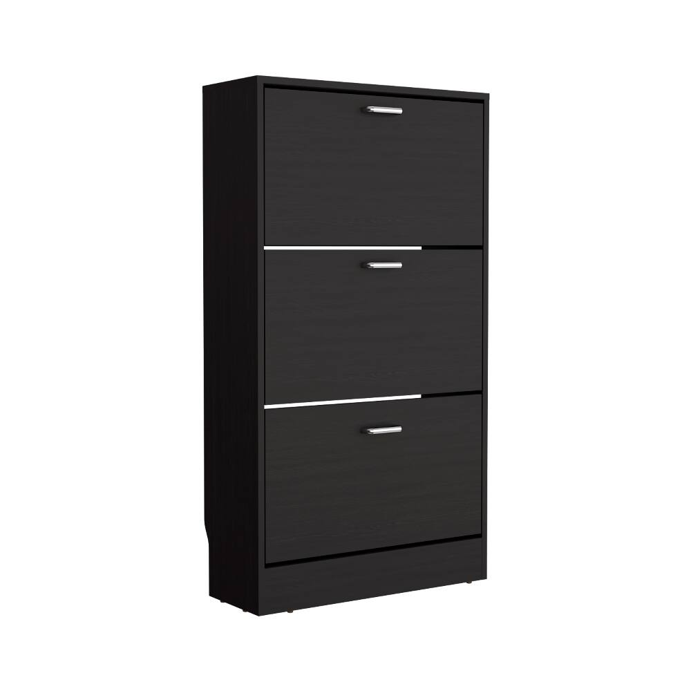 Alt View 2. Loheer - Loheer Modern Entryway Shoe Cabinet, Triple-Tiered Pull Down System, Black Particle Board, 45.4 Inch Height - Black.