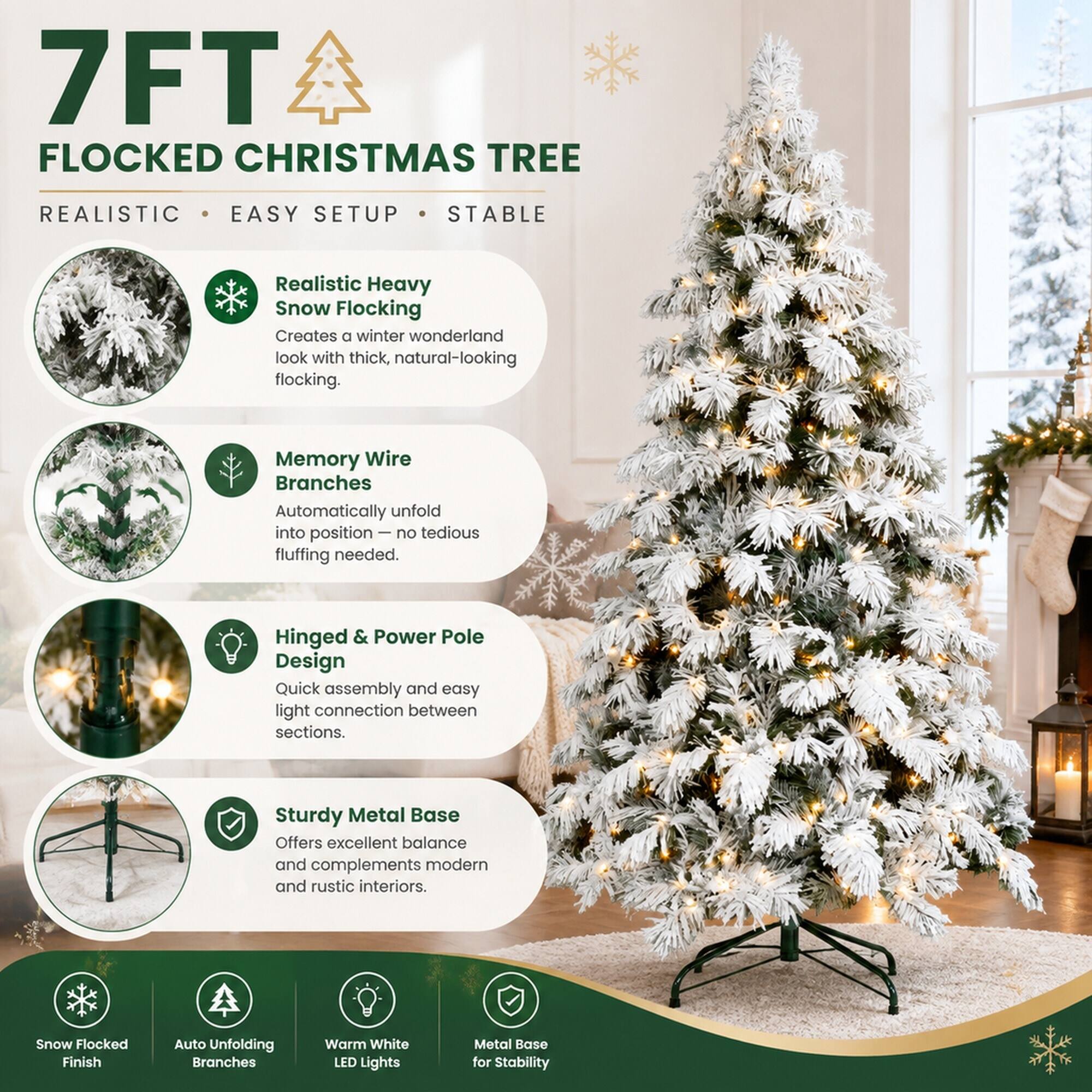 RYHNUYNE 7 Ft Flocked Scarecrow Shaped Artificial Christmas Tree With ...