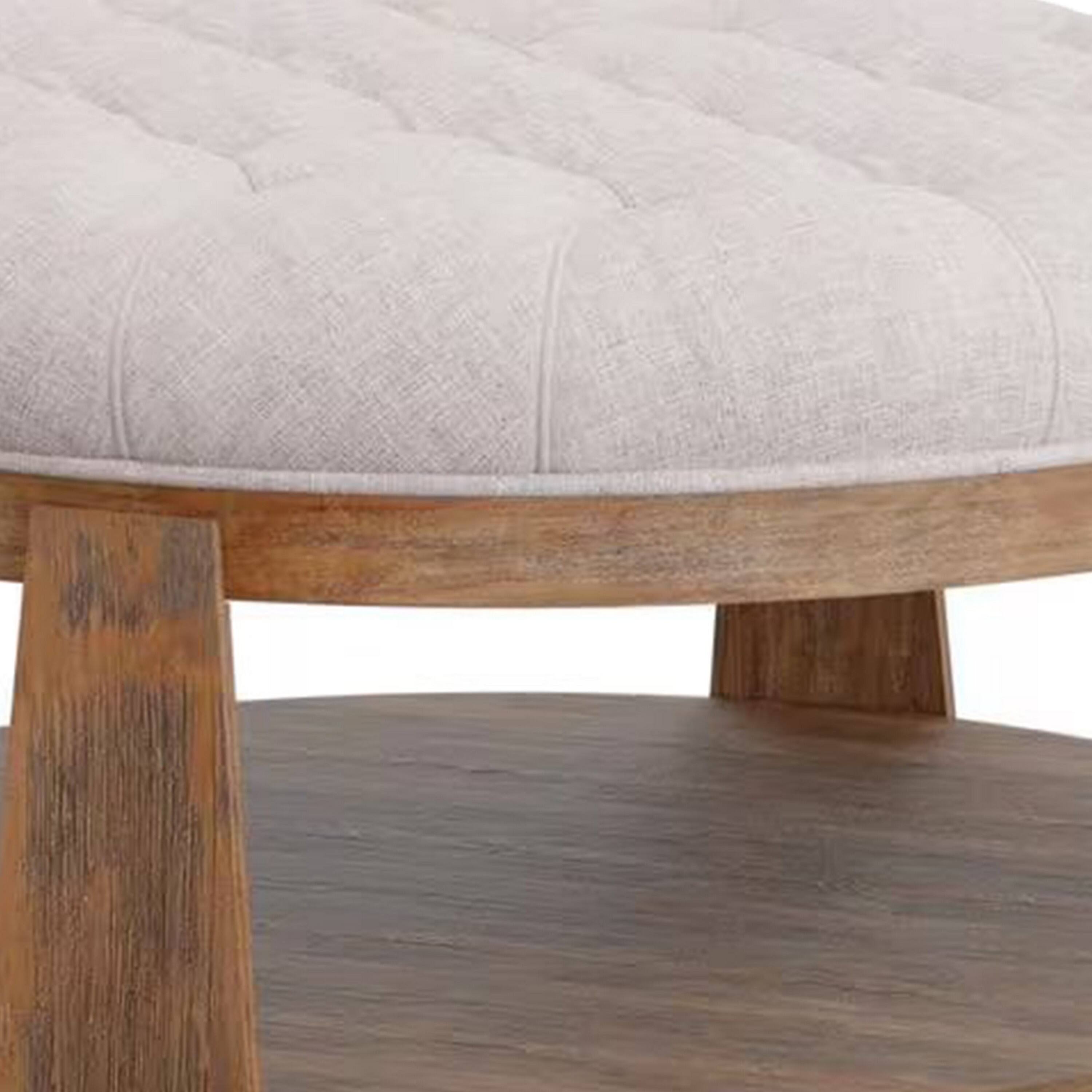 Alt View 1. Manhattan Lane - Gus 41 Inch Ottoman Coffee Table, Button Tufted Beige Fabric, Brown Wood - Brown, Beige.