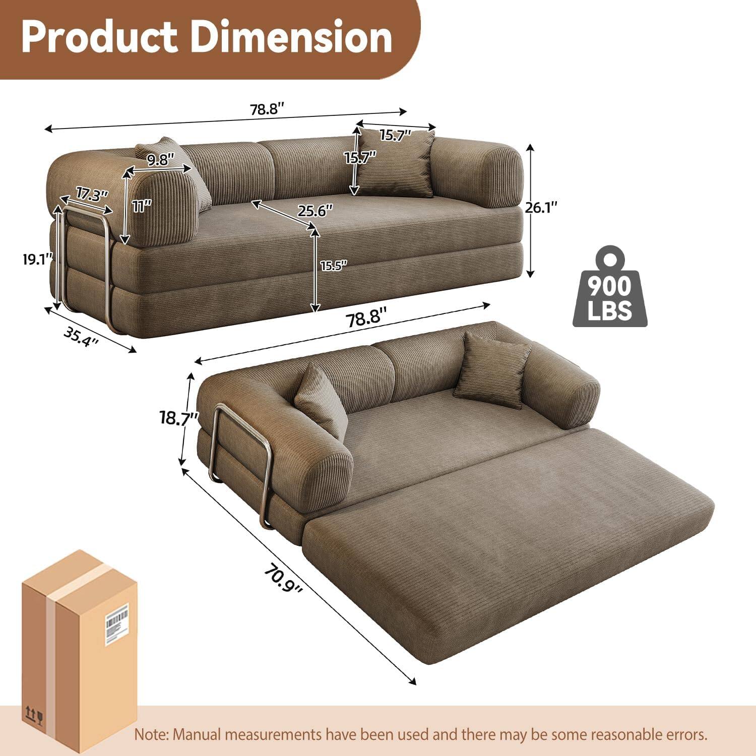 Product Dimension

- 9.8"
- 78.8"
- 15.7"
- 15.7"
- 17.3"
- 11"
- 25.6"
- 26.1"
- 19.1"
- 35.4"
- 15.5"
- 78.8"
- 900 LBS
- 18.7"
- 70.9"
- 11"

Note: Manual measurements have been used and there may be some reasonable errors.