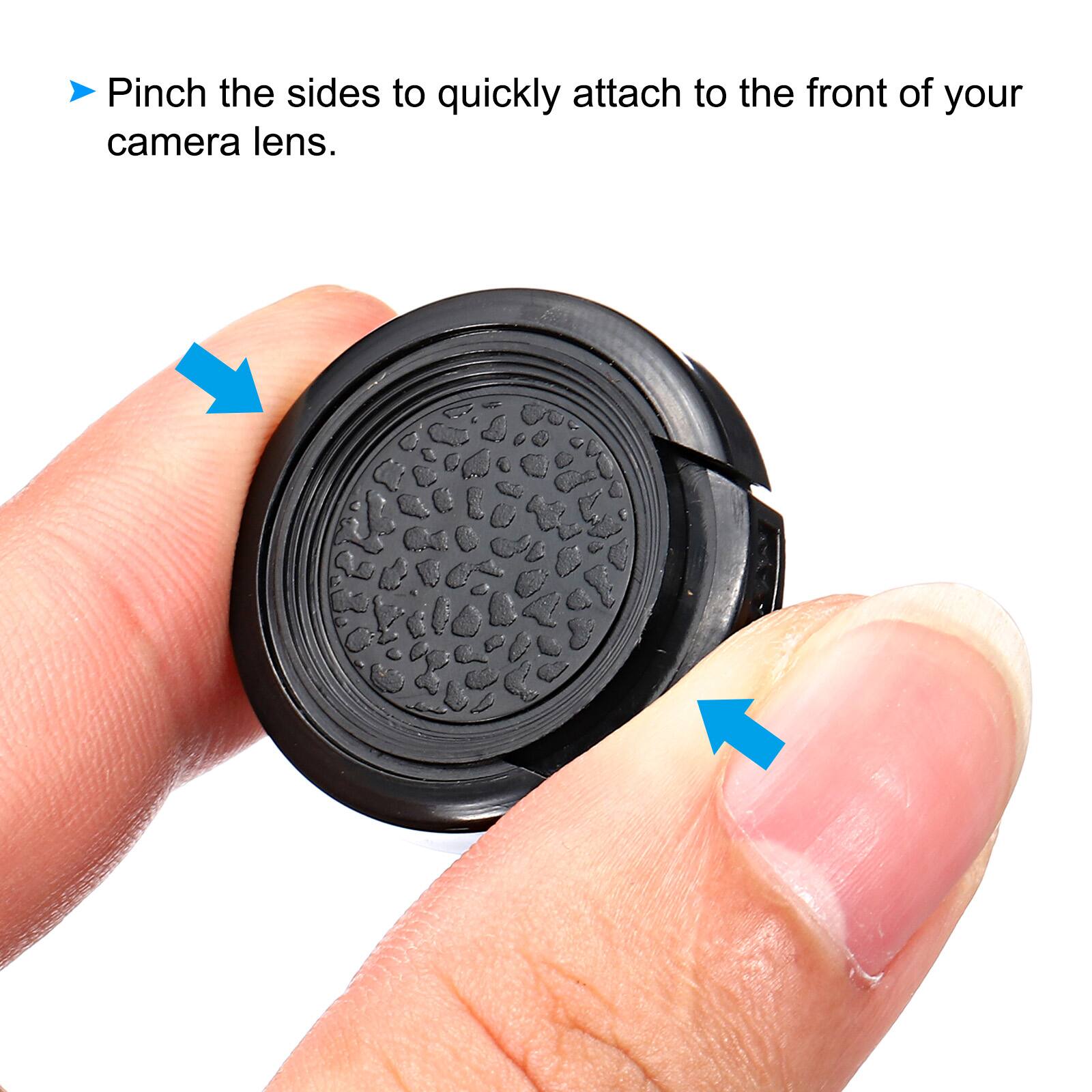 Pinch the sides to quickly attach to the front of your camera lens.
