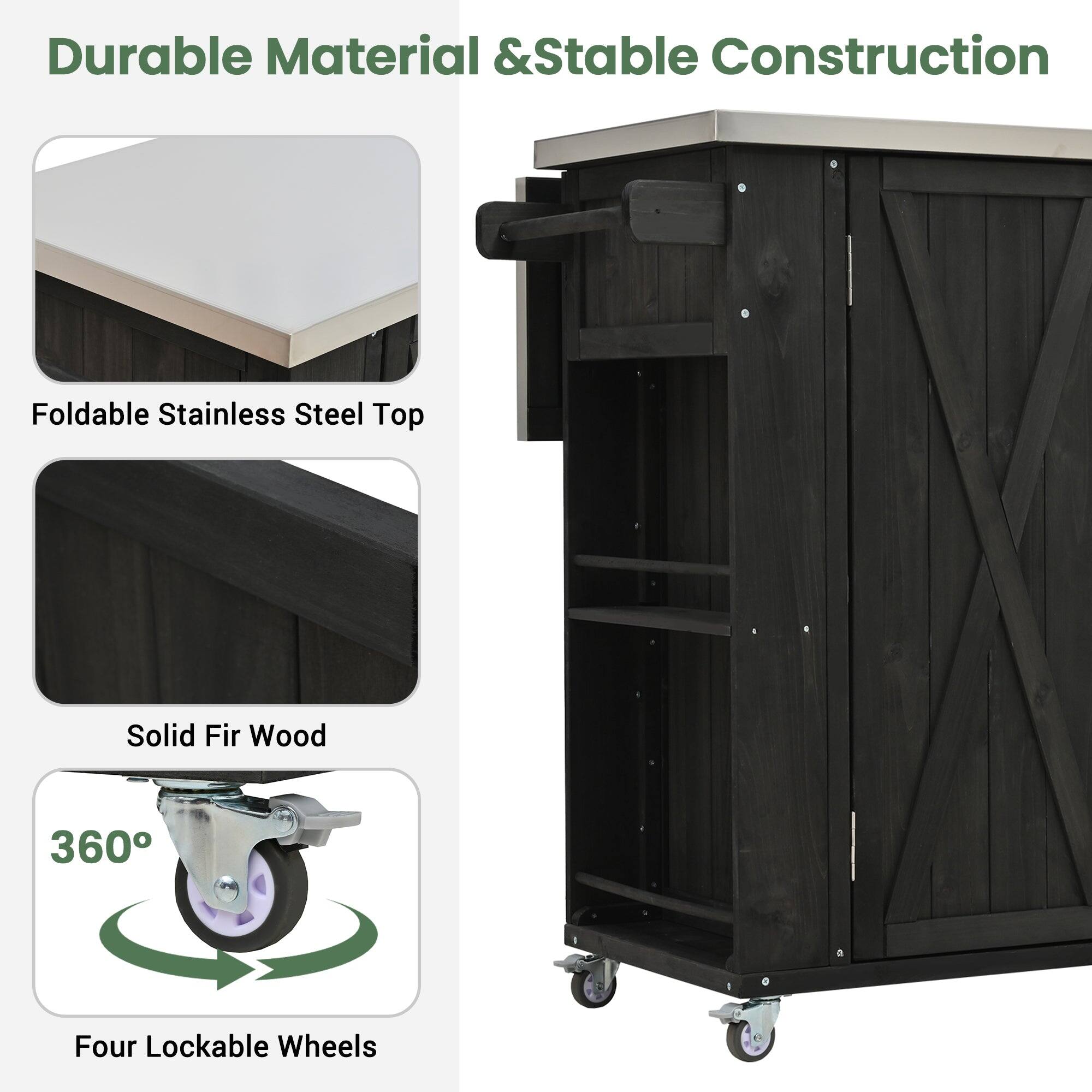 Durable Material & Stable Construction

Foldable Stainless Steel Top

Solid Fir Wood

360° Four Lockable Wheels
