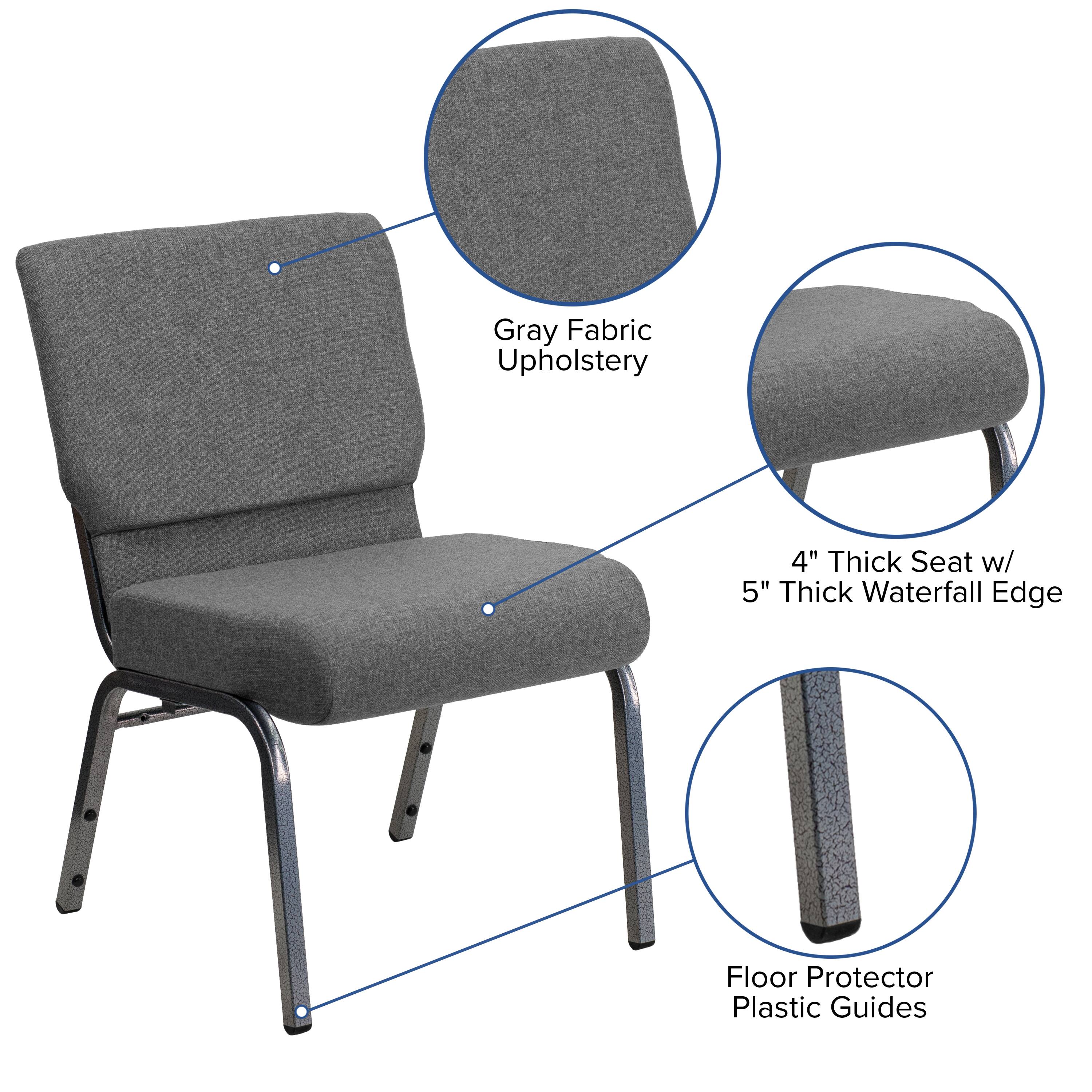 Emma + Oliver 4 Pack 21''W Stacking Church Chair Gray Fabric/Silver ...