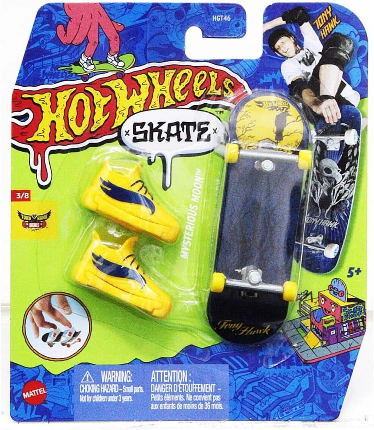 Tony Hawk - Mattel - Hot Wheels Skate Tony Hawk Mysterious Moon Finger Skateboard + 1 Pair of Shoes - COLLECTABLES - Multicolor