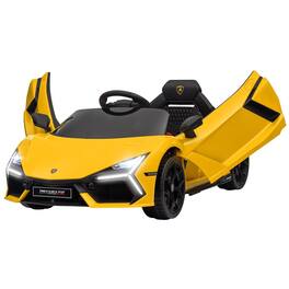 BreeBe - Qaba Lamborghini Revuelto Licensed 12V Kids Electric Car, Ride-On with Hydraulic Doors, Wheels, Suspension, 3 Speeds - Yellow