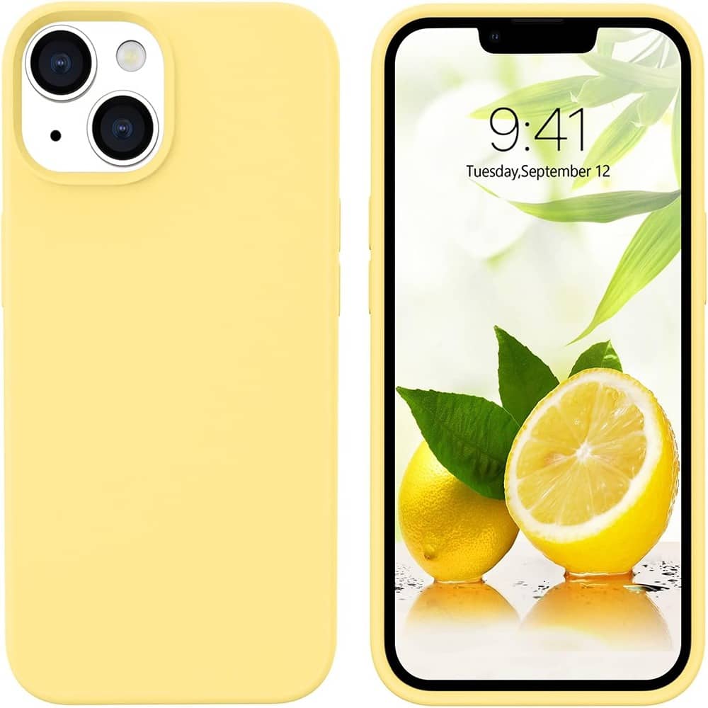 ACJPR - iPhone 13 Case, Liquid Silicone, Shockproof, Soft Gel - Yellow