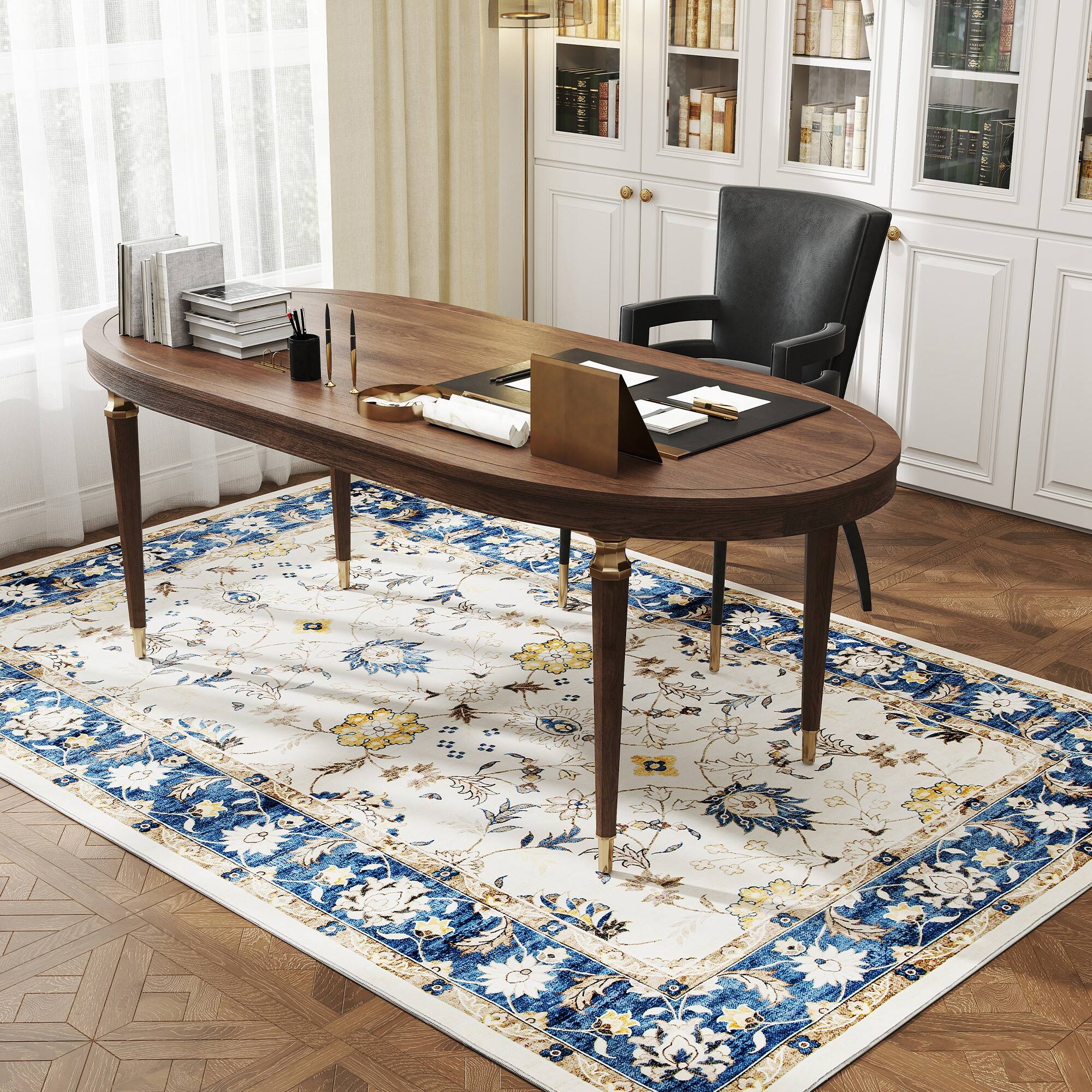 Alt View 8. Homcom - Area Rug 5x7, Machine Washable Non-Slip Boho Floral Print Floor Cover - Blue.