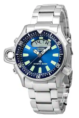 Citizen - Promaster Aqualand Quartz JP2000-67L Diver Mens Watch Alarm Stainless Steel Blue Dial 200M - Silver, Blue