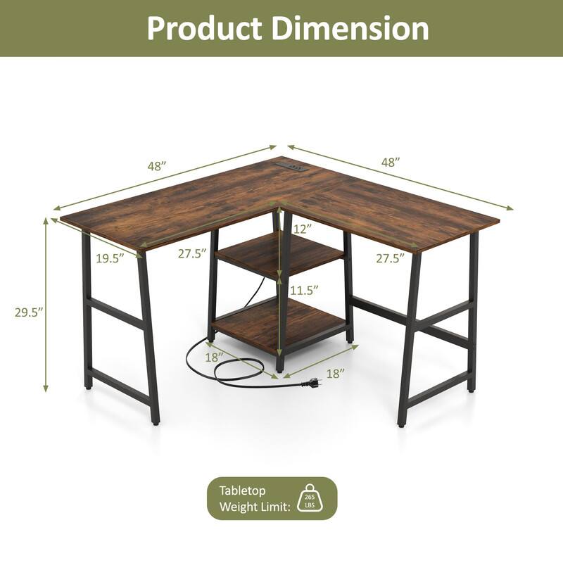 Product Dimension: 48" x 48" x 12" x 19.5" x 27.5" x 27.5" x 11.5" x 29.5" x 18" x 18"  
Tabletop Weight Limit: 265 LBS