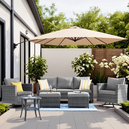 Front. Ovios - 6 PCS Patio Furniture 3 Seat Sofa Comfy Swivel Chair with Side Table & Ottoman for Backyard - Dark Gray.