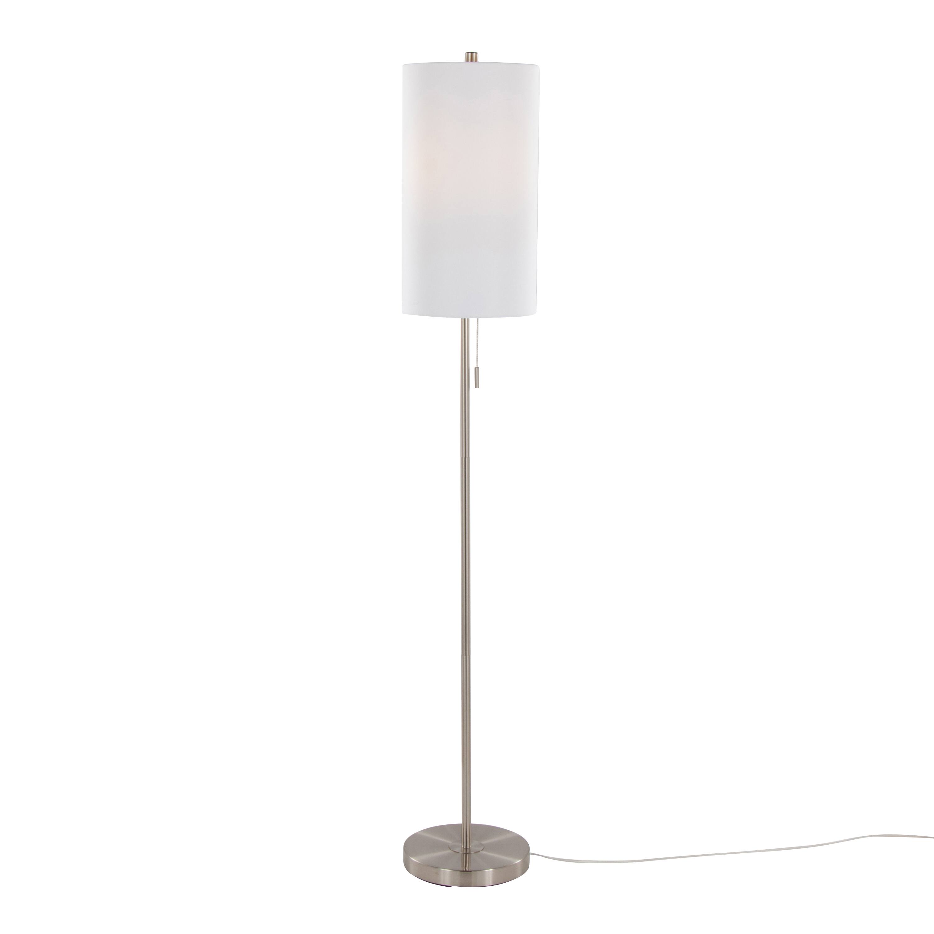 Angle. Loheer - Loheer 62 Inch Metal Floor Lamp Contemporary Brushed Nickel Standing Light with White Textured Linen Shade - Brushed Nickel.