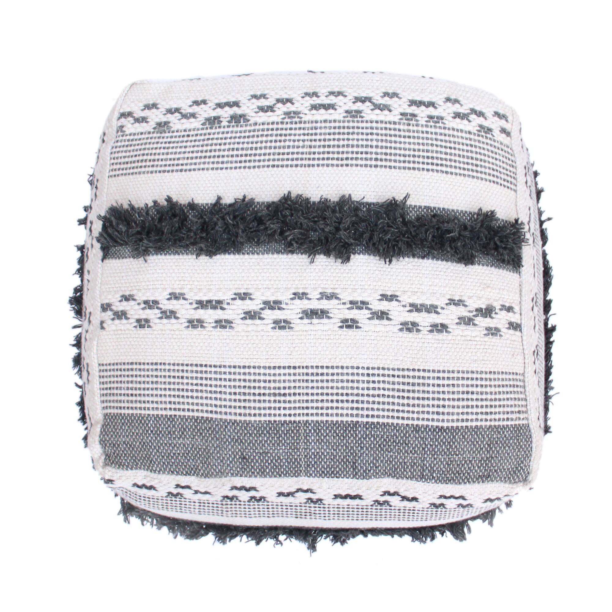 Alt View 1. GOODSILO - Large Handcrafted Faux Yarn Pouf Ottoman for Stylish Home Decor - Ivory+Grey.