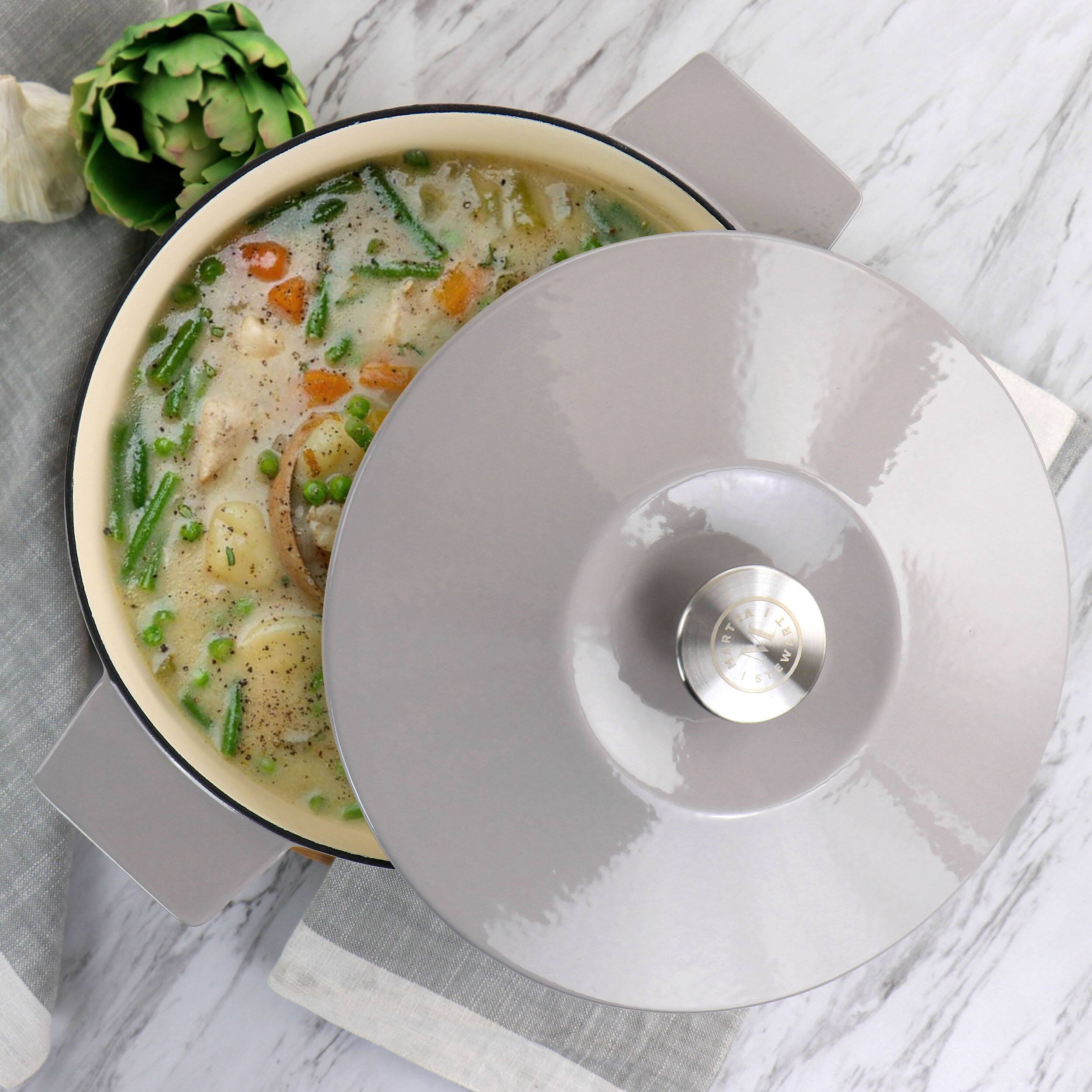 Alt View 6. Martha Stewart - Martha Stewart Eastholm Enameled Cast Iron 5 Quart  Embossed Stripe Dutch Oven with Lid in Warm Grey - Warm Grey.