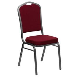 Emma + Oliver - Crown Back Stacking Banquet Dining Chair - Burgundy Fabric/Silver Vein Frame