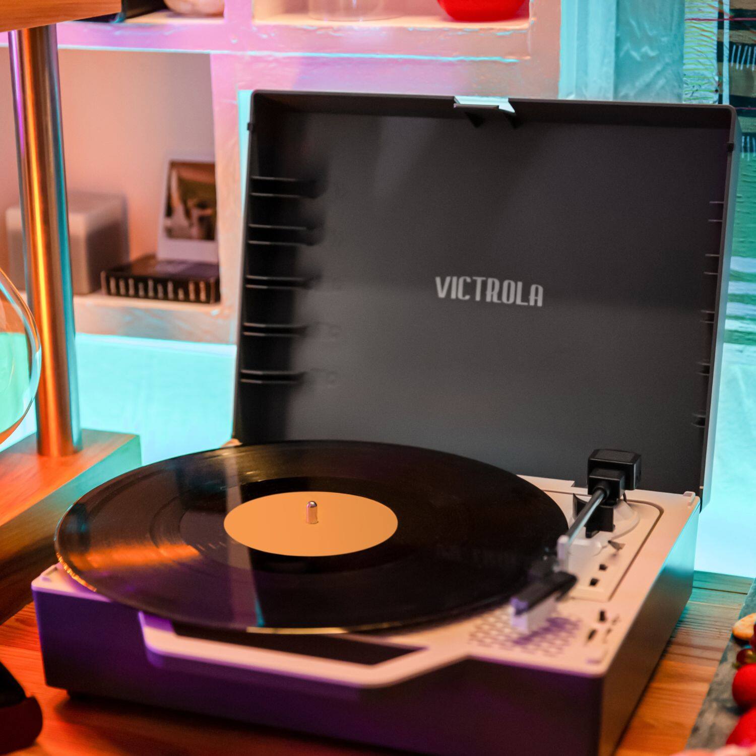 Alt View 25. Victrola - Re-Spin Sustainable Bluetooth Suitcase Record Player - Graphite Grey.