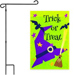 G128 - Garden Flag Stand with 12x18 Trick or Treat Witch Hat Garden Flag Combo - Assorted Colors