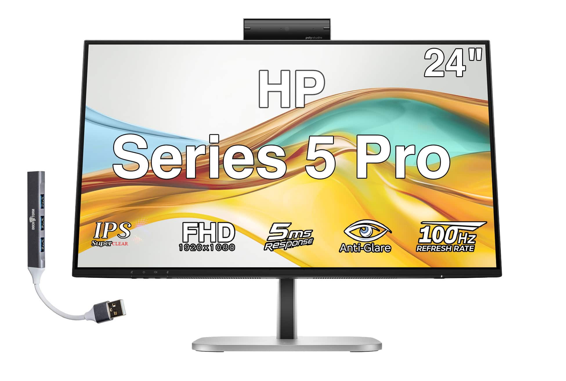 HP - Series 5 Pro 24" FHD IPS Monitor, 5ms Response Time, Anti-Glare, Flicker Free, Displayport, HDMI & DKZ Hub - Black/Silver