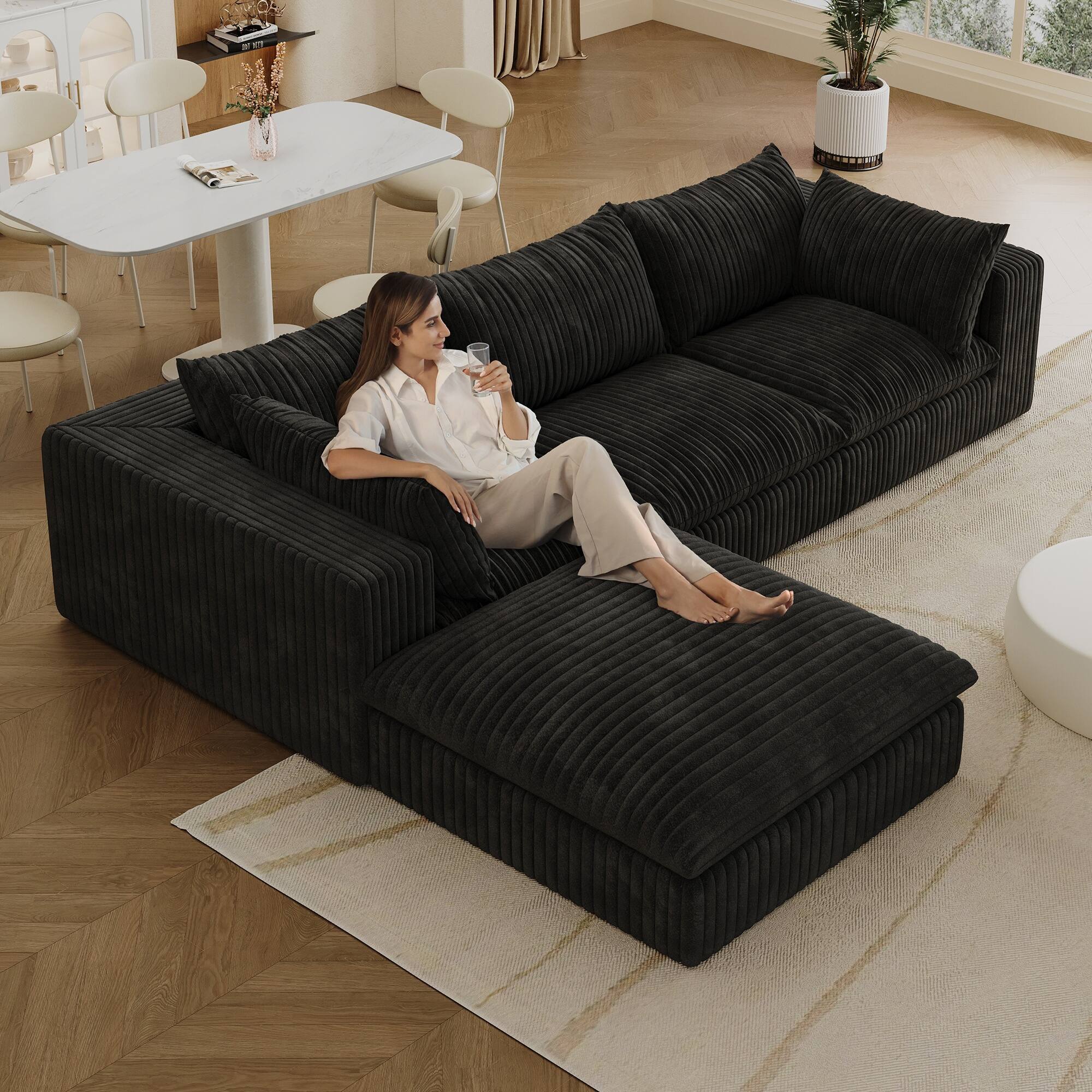 Alt View 2. Boyel Living - Black Modular 4 Seat Fabric Sectional Sofa 118.2-in L x 78.8-in W x 24.0-in H - Black.